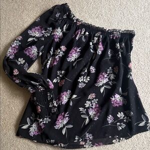 Floral Black and Purple one shoulder  Women's Top